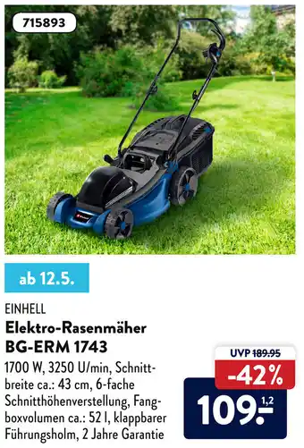 Aldi Süd Einhell Elektro Rasenmäher BG-ERM 1743 Angebot