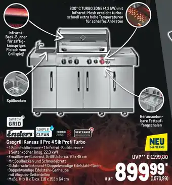 METRO Enders Gasgrill Kansas II Pro 4 Sik Profi Turbo Angebot