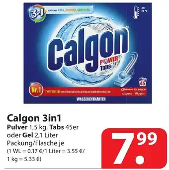 Famila Nord Ost Calgon 3in1 Pulver 1,5kg, Tabs oder Gel 2,1L Angebot