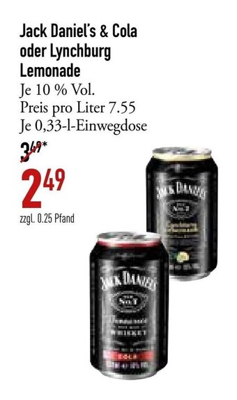 Galeria Markthalle Jack Daniels & Cola o. Lynchburg Lemonade 330ml Angebot