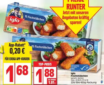 Edeka Iglo Fischstabchen 224/364/450g Angebot