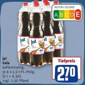 REWE PETZ ja! Cola 6x1,5L Angebot