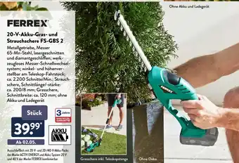 Aldi Nord Ferrex 20 V Akku Gras und Strauchschere FS-GBS 2 Angebot