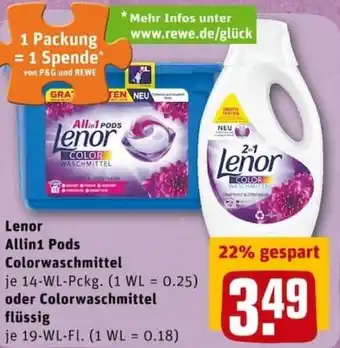 REWE PETZ Lenor Allin1 Pods Colorwaschmittel oder Colorwaschmittel flüssig Angebot