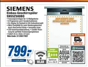 Expert Siemens Einbau-geschirrspüler Sn55zs00bd Angebot