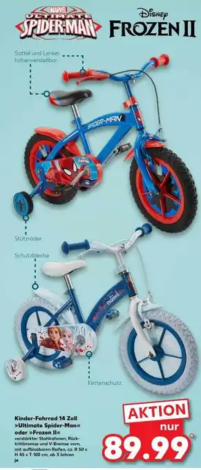 Kaufland Kinder-fahrrad 14 Zoll „ultimate Spider-man“ Oder „frozen II“ Angebot