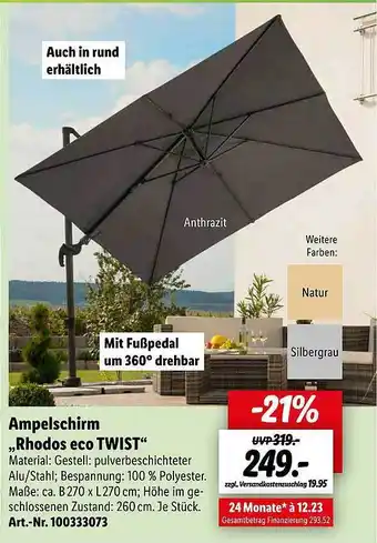 Lidl Ampelschirm „rhodos Eco Twist” Angebot
