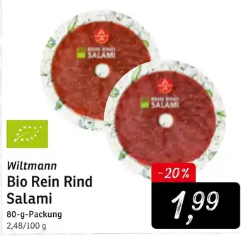 KONSUM Wiltmann Bio Rein Rind Salami 80g Packung Angebot