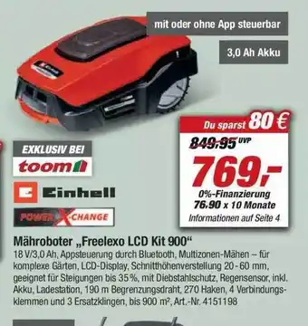 toom Baumarkt Einhell Power Change Mähroboter „freelexo Lcd Kit 900” Angebot