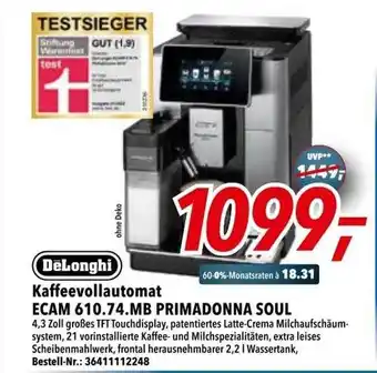 dodenhof Delonghi Kaffeevollautomat Ecam 610.74.mb Primadonna Soul Angebot