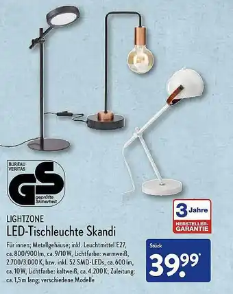 Aldi Nord Lightzone Led-tischleuchte Skandi Angebot