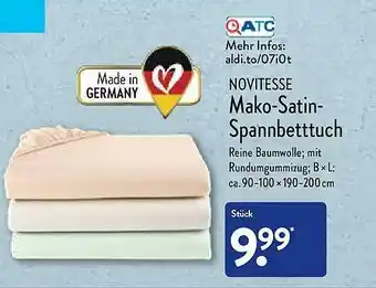 Aldi Nord Novitesse Mako-satin-spannbetttuch Angebot