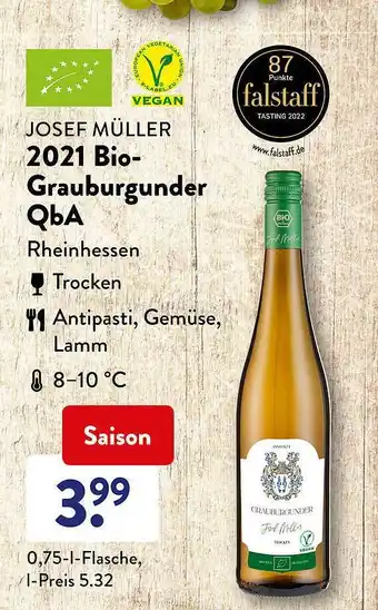 Aldi Süd Josef Müller 2021 Bio-grauburgunder Qba Angebot