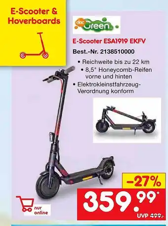 Netto Marken-Discount Green E-scooter Esa1919 Ekfv Angebot