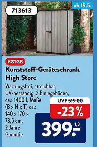 Aldi Süd Keter Kunststoff-geräteschrank High Store Angebot