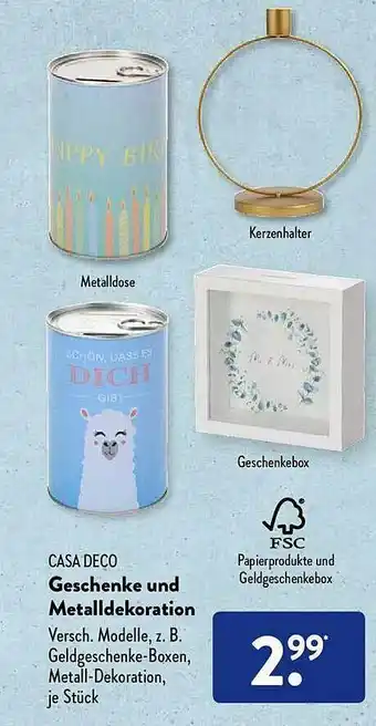 Aldi Süd Casa Deco Geschenke Und Metalldekoration Angebot