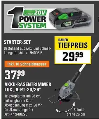 OBI Akku-rasentrimmer Lux „a-rt-20 26” Angebot