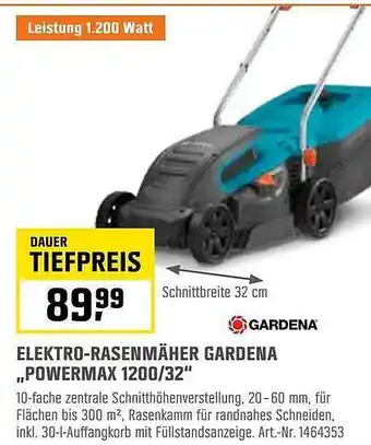 OBI Elektro-rasenmäher Gardena „powermax 1200 32” Angebot