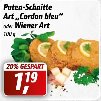 Simmel Puten Schnitte Art ,,Cordon bleu" oder Wiener Art 100 g Angebot