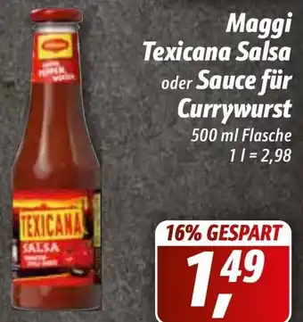 Simmel Maggi Texicana Salsa oder Sauce für Currywurst 500 ml Flasche Angebot