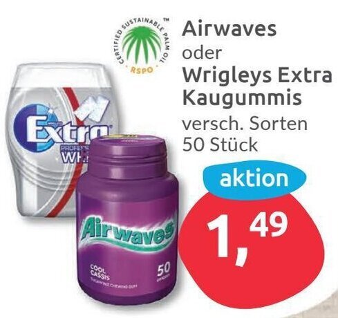 Airwaves oder Wrigleys Extra Kaugummis 50 Stück Angebot bei Budni