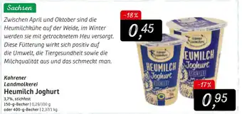 KONSUM Kohrener Landmolkerei Heumilch Joghurt 150g oder 400g Becher Angebot