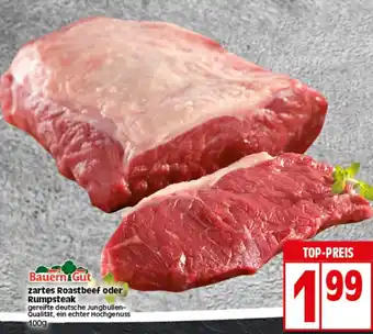 Elli Markt Bauern Gut zartes Roastbeef oder Rumpsteak 100g Angebot