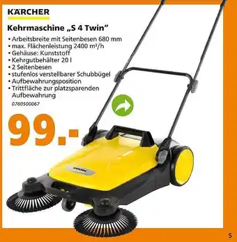 Globus Baumarkt Kärcher Kehrmaschine „s4 Twin” Angebot