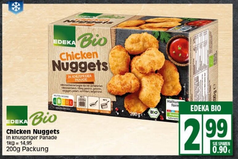 Edeka Bio Chicken Nuggets 200g Packung Angebot bei Elli Markt