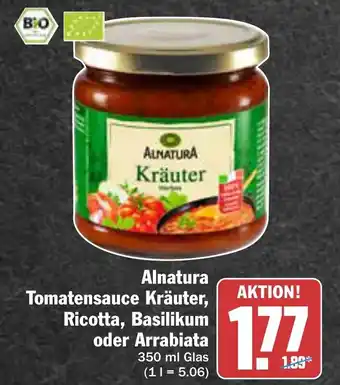 AEZ Alnatura Tomatensauce Kräuter, Ricotta, Basilikum oder Arrabiata 350 ml Glas Angebot