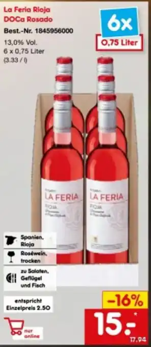 Netto Marken-Discount La Feria Rioja DOCa Rosado 6x0,75 Liter Angebot