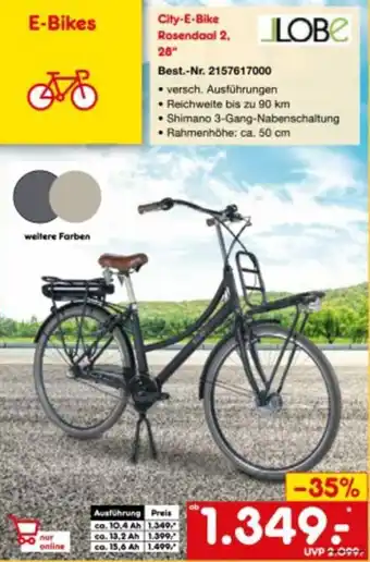 Netto Marken-Discount Jlobe City E-Bike Rosendaal 2, 28" Angebot