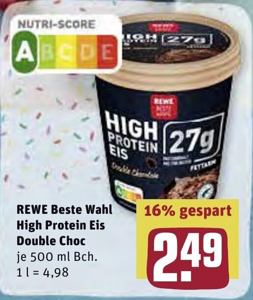 Rewe Beste Wahl High Protein Eis Double Choc 500 ml Angebot bei REWE