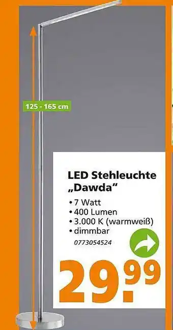 Globus Baumarkt Led Stehleuchte „dawda” Angebot