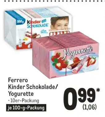 METRO Ferrero kinder schokolade/ yogurette Angebot