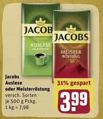 REWE Jacobs Auslese o. Meisterrostung 500g Angebot