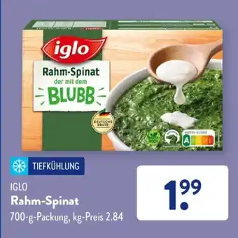 Aldi Süd Iglo Rahm-Spinat 700g Angebot