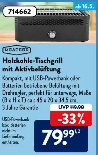 Aldi Süd Meateor Holzkohle-Tischgrill mit Aktivbeluftung Angebot