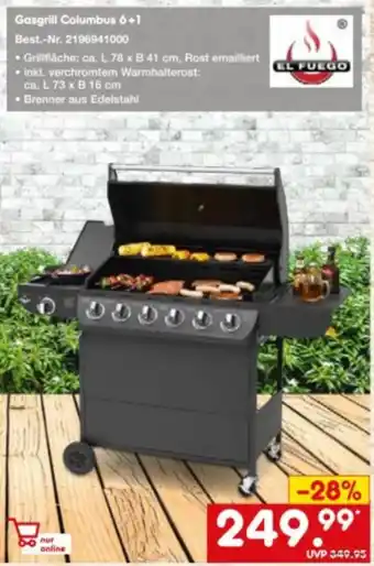 Netto Marken-Discount El Fuego Gasgrill Columbus 6+1 Angebot