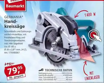 Sonderpreis Baumarkt Germania Hand-kreissäge Angebot