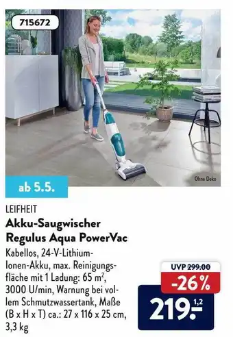 Aldi Nord Leifheit Akku-saugwischer Regulus Aqua Powervac Angebot