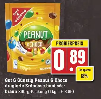 Edeka Neukauf Gut & Günstig Peanut 7 Choco dragierte Erdnüsse bunt oder braun 250 g Packung Angebot