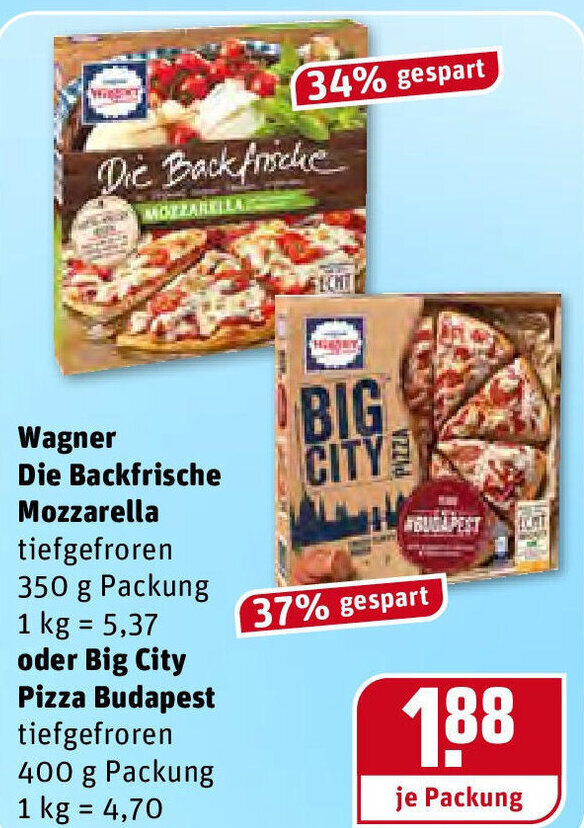 Wagner Die Backfrische Mozzarella 350g oder Big City Pizza Budapest