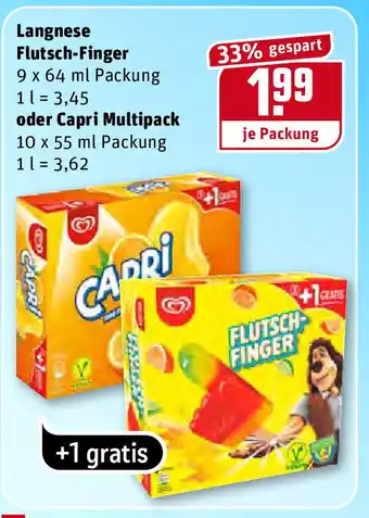 REWE Langnese Flutsch Finger oder Capri Multipack Angebot