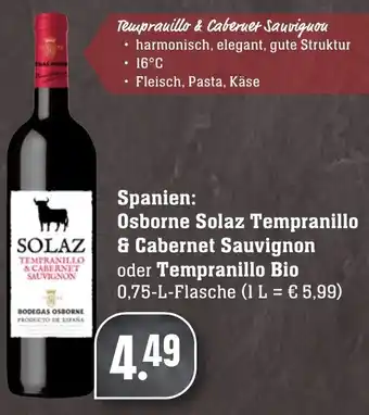 Edeka Neukauf Spanien: Osborne Solaz Tempranillo & Cabernet Sauvignon oder Tempranillo Bio 0,75 L Flasche Angebot