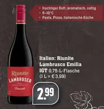 Edeka Neukauf Italien: Riunite Lambrusco Emilia IGT 0,75 L Angebot