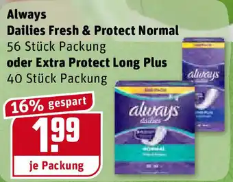 REWE Always Dailies Fresh & Protect Normal oder Extra Protect Long Plus Angebot