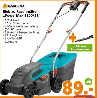 Globus Baumarkt Gardena Elektro Rasenmäher ,,PowerMax 1200/32" Angebot