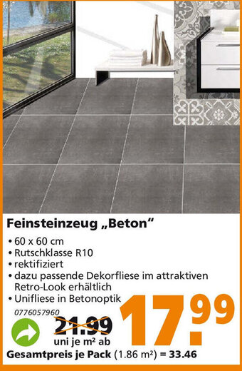 Globus Baumarkt Feinsteinzeug ,,Beton" Angebot