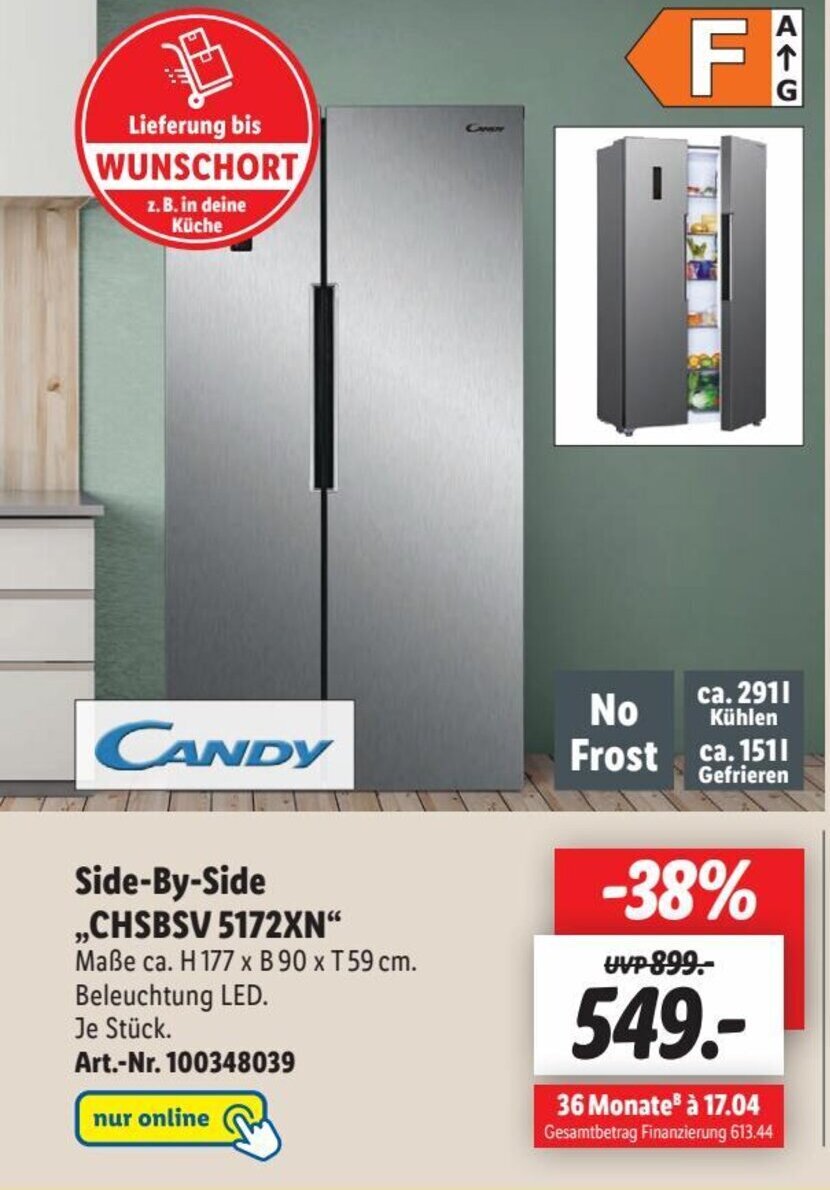 Candy Side by Side ,,CHSBSV 5172XN" Angebot bei Lidl
